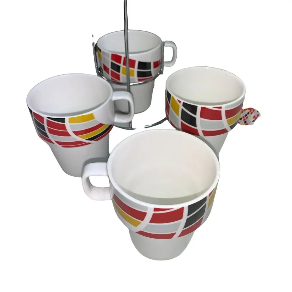 Retro MCM Set of 4 Geo Print Coffee Tea Chocolate Mugs Cups Drinkware